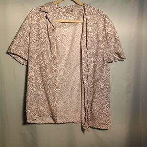Men’s Leaf Print Short Sleeve Button-Up Shirt – Lightweight Casual Camp Shirt